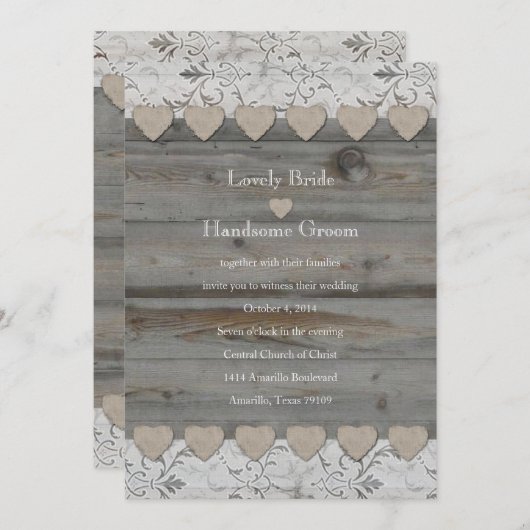 国のハートのレース木2側面の結婚式招待状 招待状 (正面/裏面)