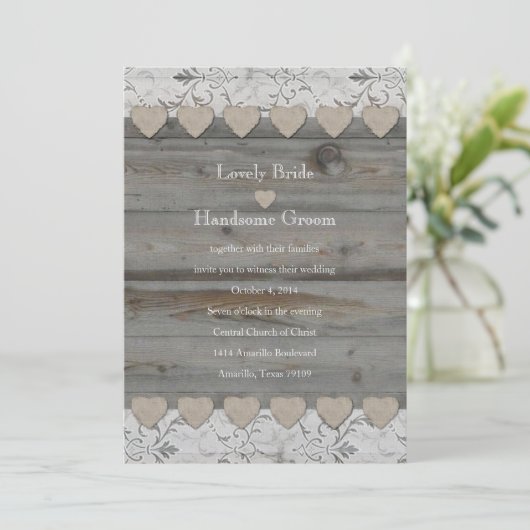 国のハートのレース木2側面の結婚式招待状 招待状 (スタンド正面)