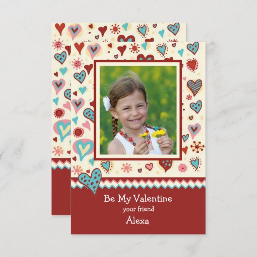 国のバレンタインの写真の教室カード 招待状 (正面/裏面)