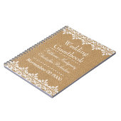 国のバーラップおよび白いダマスク織のレースの結婚式 ノートブック (左側)