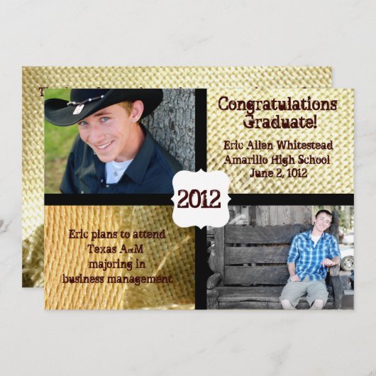 国のバーラップの写真の卒業の発表 案内状 (正面/裏面)