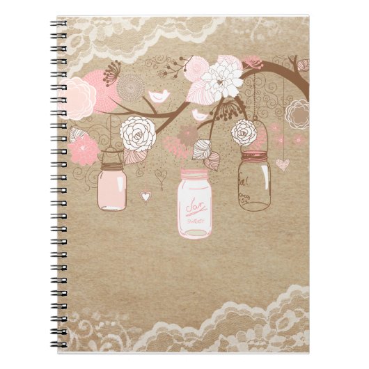 国のバーラップ及びレースのメーソンジャーの木 ノートブック (正面)