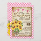 国のヒマワリおよびギンガムの点検のベビーシャワー 招待状 (正面/裏面)