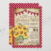 国のヒマワリおよびギンガムの点検の誕生日 招待状 (正面/裏面)
