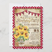 国のヒマワリおよびギンガムの点検の誕生日 招待状 (正面)