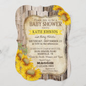 国のヒマワリおよび素朴な木製のベビーシャワー 招待状 (正面/裏面)