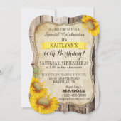 国のヒマワリおよび素朴な木製の誕生日 招待状 (正面)