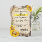 国のヒマワリおよび素朴な木製の誕生日 招待状 (スタンド正面)