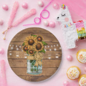 国のヒマワリが付いている素朴なメーソンジャー ペーパープレート (パーティー)