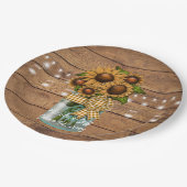 国のヒマワリが付いている素朴なメーソンジャー ペーパープレート (アングル)