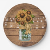 国のヒマワリが付いている素朴なメーソンジャー ペーパープレート (正面)