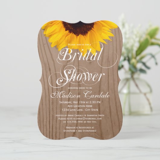 国のヒマワリの納屋の木製のブライダルシャワーの招待 招待状 (スタンド正面)
