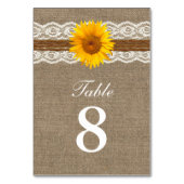 国のヒマワリの麻ひものレース及びバーラップの結婚式 テーブルナンバー (正面)