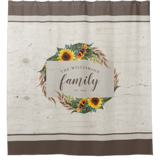 国のヒマワリ材素朴のファミリ名 シャワーカーテン (正面)