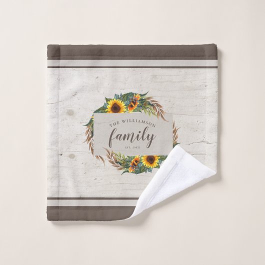 国のヒマワリ材素朴のファミリ名 バスタオルセット (ウォッシュタオル)