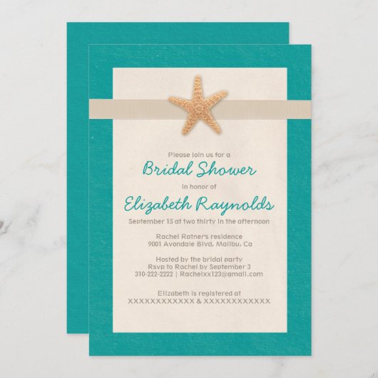 国のビーチの行先のブライダルシャワーの招待状 招待状 (正面/裏面)