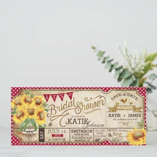 国のピクニックヒマワリの素朴なブライダルシャワー セーブザデート (スタンド正面)