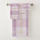 国のピンクのラベンダーの金ゴールドの水彩画の格子縞 バスタオルセット (インサイチュ)