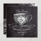 国のフランスのティーカップchalkboard茶パーティー 招待状 (正面/裏面)