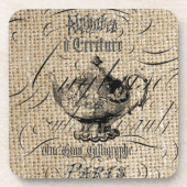 国のフランスのburlapスクリプトteapot teaパーティー コースター (正面)