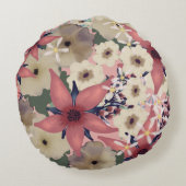 国のフローラ |コーラルピンクとネイビーブルーの花 ラウンドクッション (裏面)