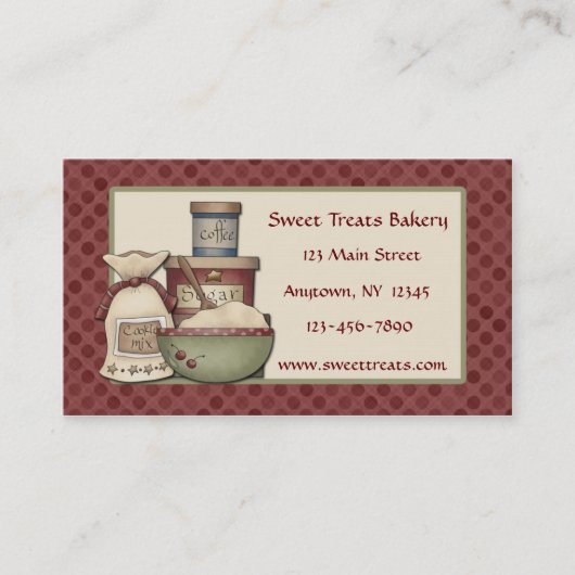 国のベーキング、あずき色の点の名刺 名刺 (正面)