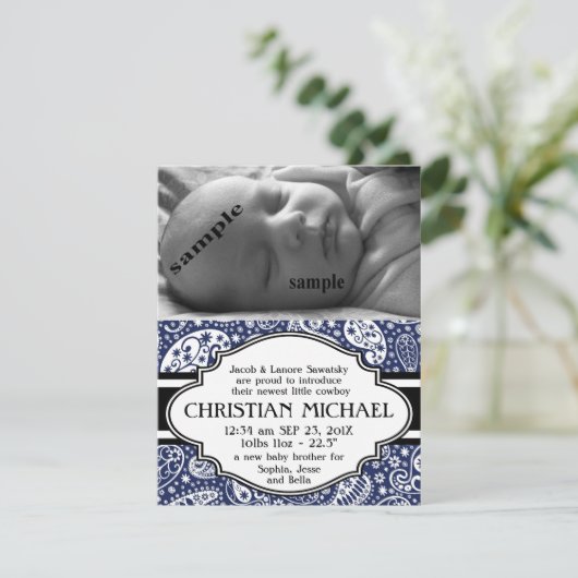 国のペイズリーの新生児の男の子の誕生の発表 案内状 (スタンド正面)