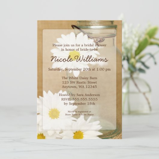 国のメーソンジャーの白いデイジーのブライダルシャワー 招待状 (スタンド正面)