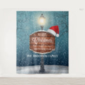 国のランタン付きのポストのクリスマスハットと雪 タペストリー (正面)