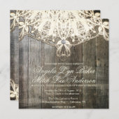 国のレースおよび木製の素朴な結婚式招待状 招待状 (正面/裏面)
