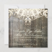 国のレースおよび木製の素朴な結婚式招待状 招待状 (正面)