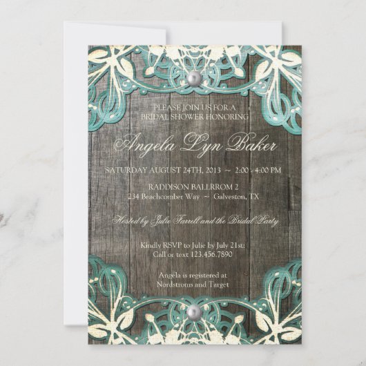 国のレースの木製の素朴なブライダルシャワーの招待 招待状 (正面)