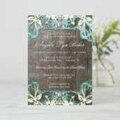 国のレースの木製の素朴なブライダルシャワーの招待 招待状 (スタンド正面)