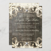 国のレースの木製の素朴なブライダルシャワーの招待 招待状 (正面/裏面)