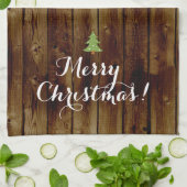 国のヴィンテージの木製のメリークリスマス キッチンタオル (折り畳み)