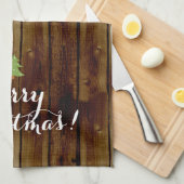 国のヴィンテージの木製のメリークリスマス キッチンタオル (四つ折り)