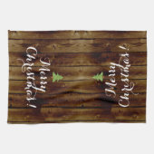 国のヴィンテージの木製のメリークリスマス キッチンタオル (横)