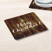 国のヴィンテージの木製のメリークリスマス スクエアペーパーコースター (アングル)