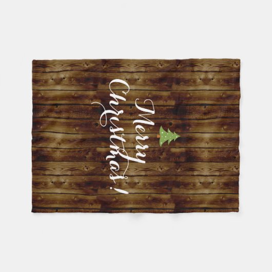 国のヴィンテージの木製のメリークリスマス フリースブランケット (正面(横))