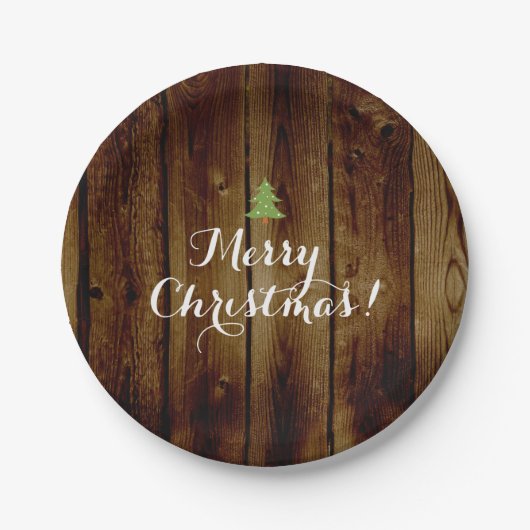 国のヴィンテージの木製のメリークリスマス ペーパープレート (正面)