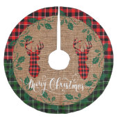 国の丸太小屋-バーラップの格子縞のシカの頭部 ブラッシュドポリエステルツリースカート (正面)