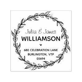 国の住所モダンの葉のリース セルフインキングスタンプ