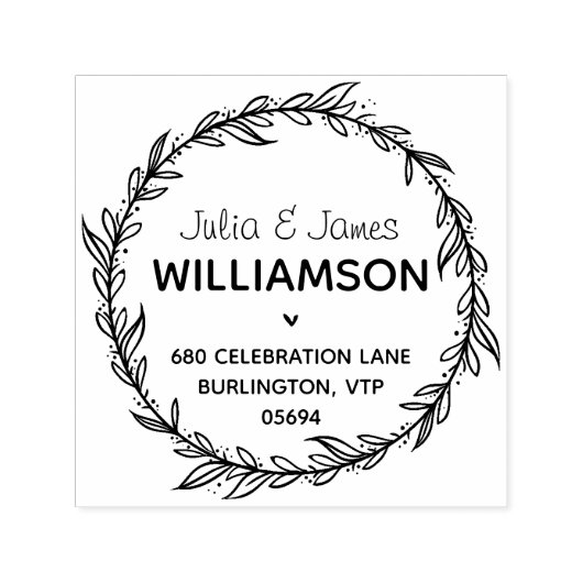 国の住所モダンの葉のリース セルフインキングスタンプ (デザイン)