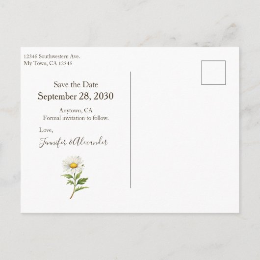 国の写真カジュアルデイジー日付の保存 案内ポストカード (裏面)