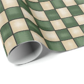 国の初期の緑と黄褐色をチェック ラッピングペーパー (ロールコーナー)