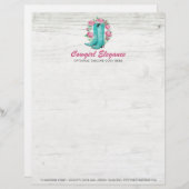 国の女性のカーボーイのブーツ及びぼろぼろのバラの素朴な木 レターヘッド (正面/裏面)