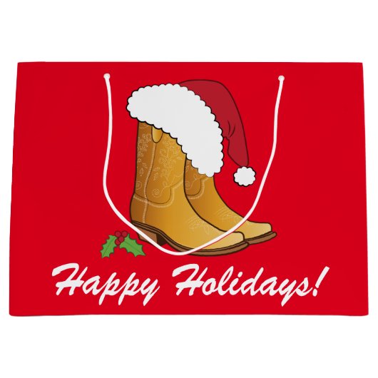 国の女性のカーボーイの帽子は幸せな休日を追い出します ラージペーパーバッグ (正面)