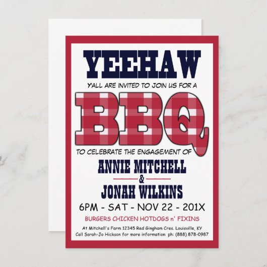 国の婚約パーティのピクニックBBQ 招待状 (正面/裏面)