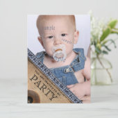 国の子供の青いジーンのデニムのスタイルの誕生会 招待状 (スタンド正面)