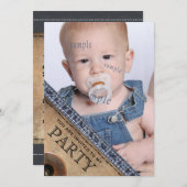 国の子供の青いジーンのデニムのスタイルの誕生会 招待状 (正面/裏面)